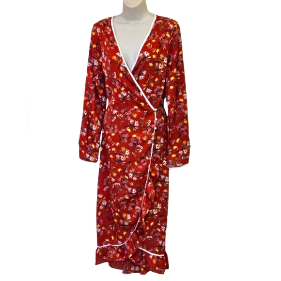 Free People Covent Garden Red Combo Wrap Midi Ruffle Dress,Size 10,NWT - Picture 13 of 16